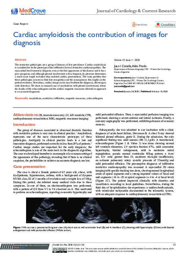 (PDF) Cardiac amyloidosis the contribution of images for diagnosis