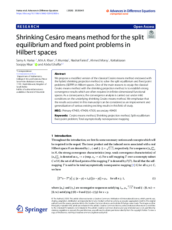 (PDF) Shrinking Cesáro means method for the split equilibrium and fixed ...