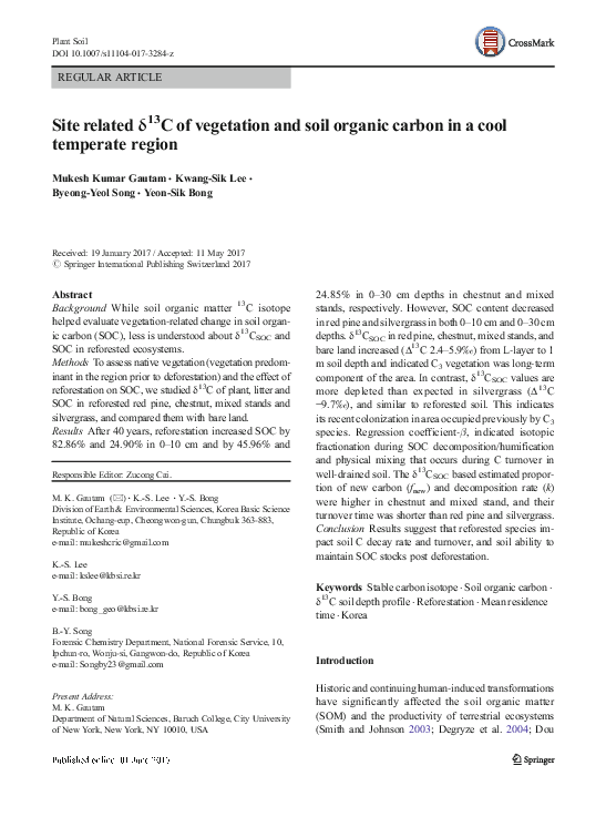 (PDF) Site related δ13C of vegetation and soil organic carbon in a cool ...