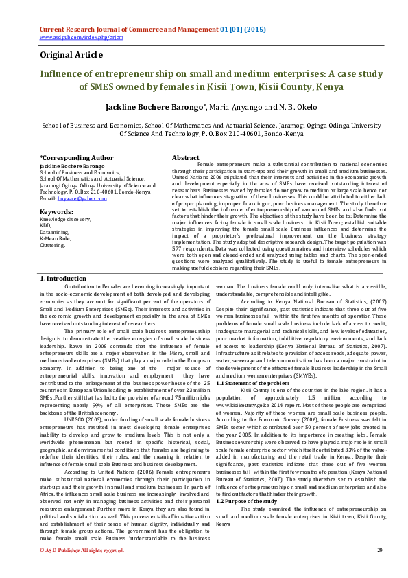 (PDF) Influence of entrepreneurship on small and medium enterprises: A ...