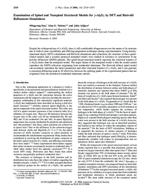 (PDF) Examination of Spinel and Nonspinel Structural Models for γ-Al 2 ...