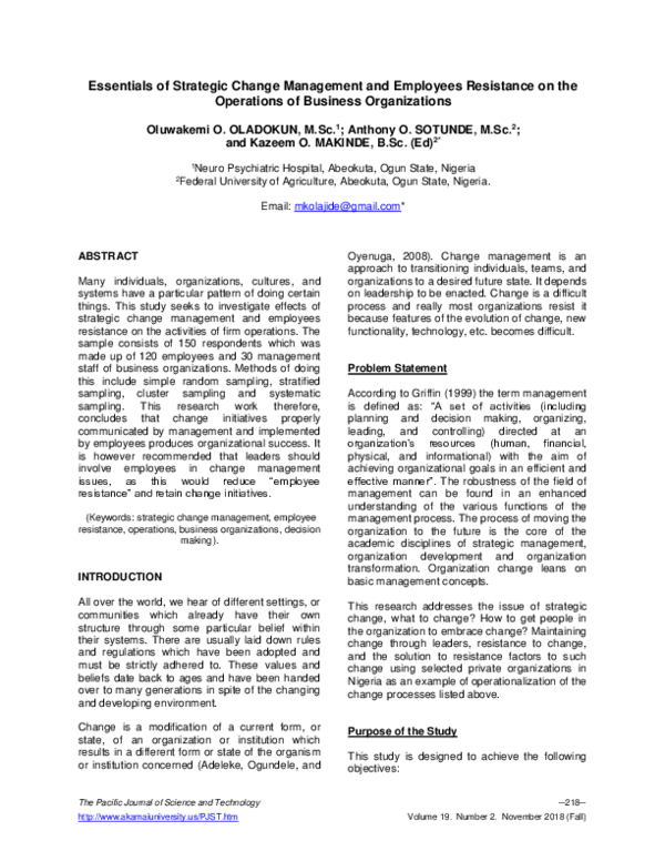 (PDF) Essentials of Strategic Change Management and Employees ...