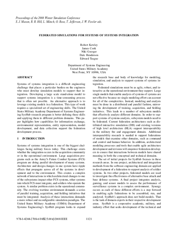 (PDF) Federated simulations for systems of systems integration