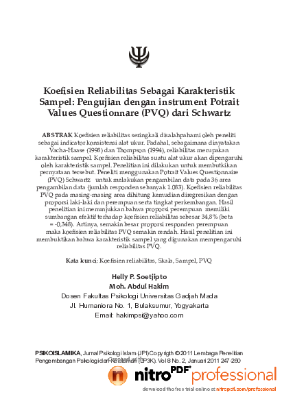 (PDF) Koefisien Reliabilitas Sebagai Karakteristik Sampel: Pengujian ...