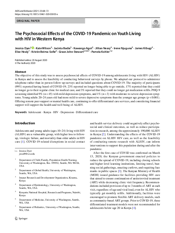 (PDF) The Psychosocial Effects of the COVID-19 Pandemic on Youth Living ...