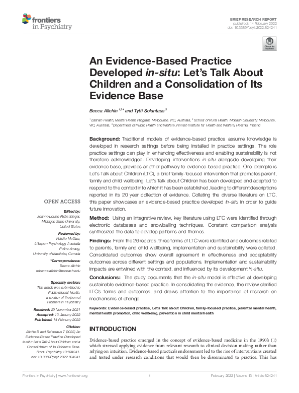 (PDF) An Evidence-Based Practice Developed in-situ: Let's Talk About ...