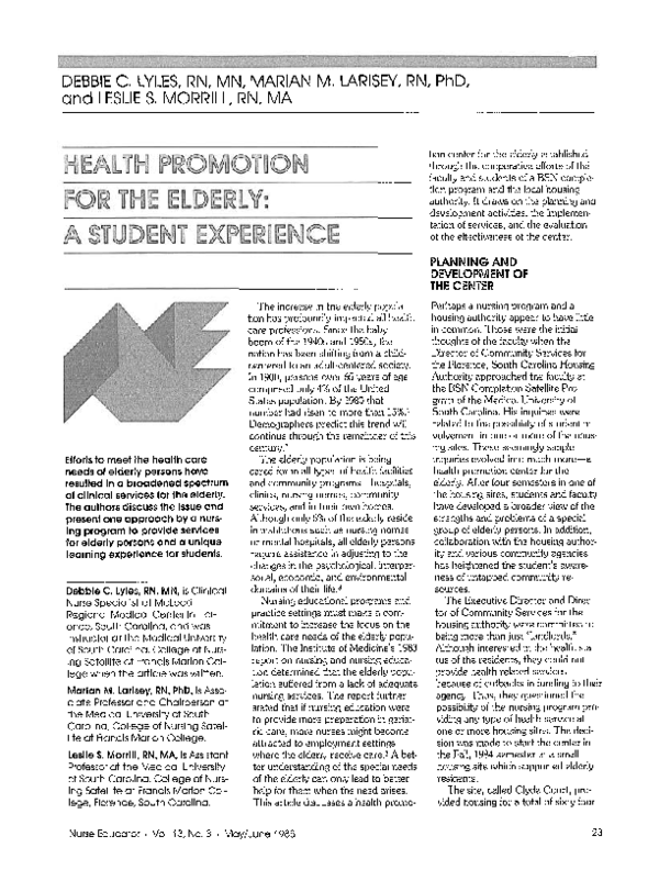 (PDF) Health Promotion for the Elderly:A Student Experience