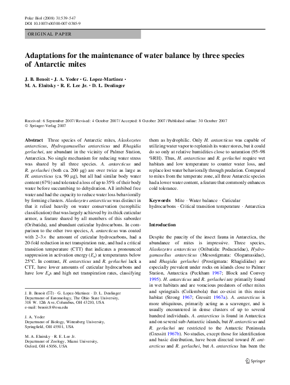 (PDF) Adaptations for the maintenance of water balance by three species ...