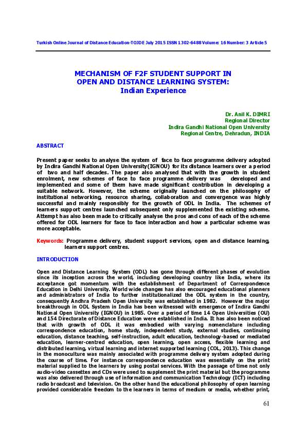 (PDF) Mechanism of F2F Student Support in Open and Distance Learning ...