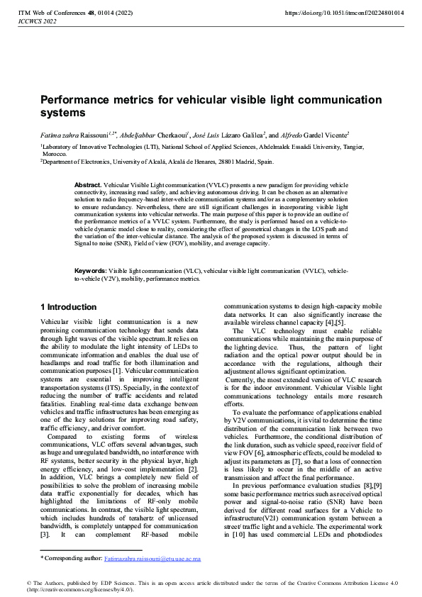 (PDF) Performance metrics for vehicular visible light communication systems