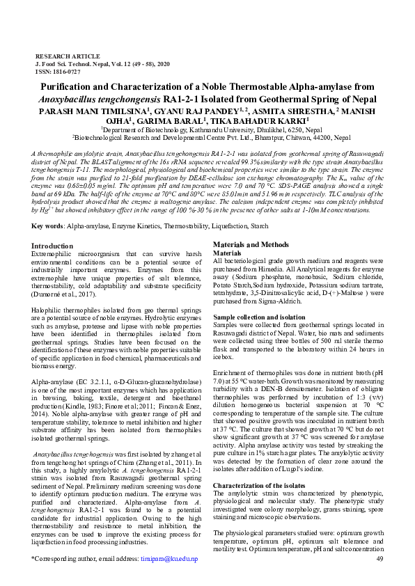(PDF) Purification and Characterization of a Noble Thermostable Alpha ...