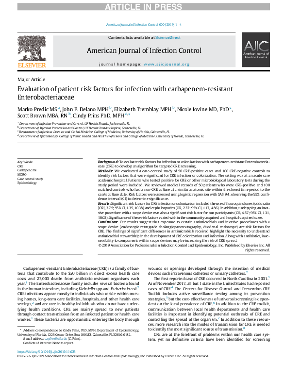 (PDF) Evaluation of patient risk factors for infection with carbapenem ...