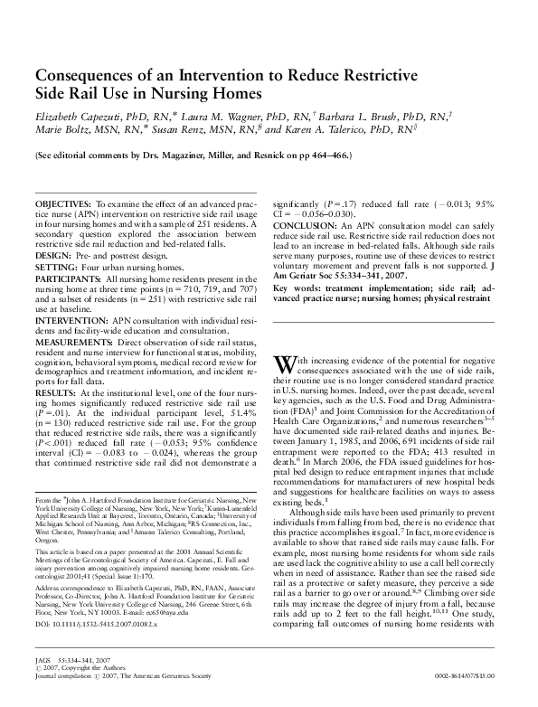 (PDF) Consequences of an Intervention to Reduce Restrictive Side Rail