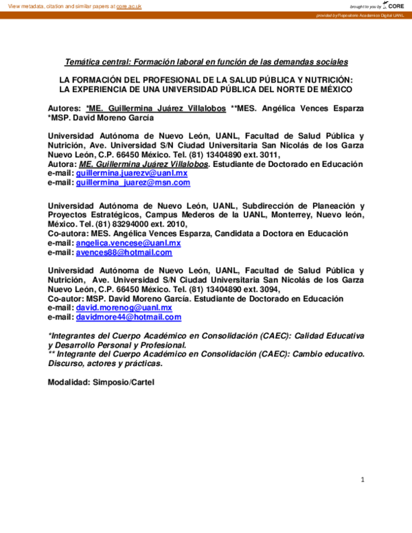 (PDF) La formación del profesional de la salud pública y nutrición:la ...