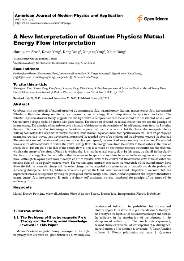 (PDF) A New Interpretation of Quantum Physics: Mutual Energy Flow ...