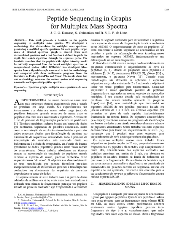 (PDF) Peptide Sequencing in Graphs for Multiplex Mass Spectra