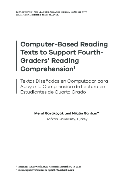 (PDF) Computer-Based Reading Texts to Support Fourth Graders’ Reading ...