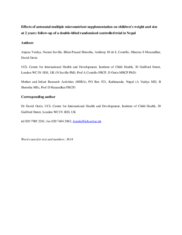 (PDF) Effects of antenatal multiple micronutrient supplementation on ...
