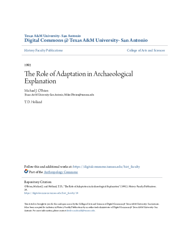 (PDF) The Role of Adaptation in Archaeological Explanation