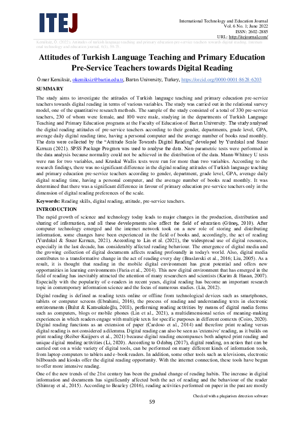(PDF) Attitudes of Turkish Language Teaching and Primary Education Pre ...