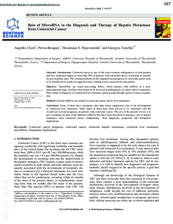 (PDF) Role of MicroRNA in the Diagnosis and Therapy of Hepatocellular ...