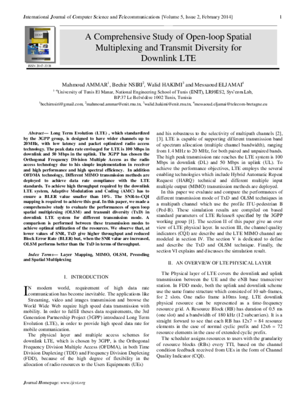(PDF) A Comprehensive Study of Open-loop Spatial Multiplexing and ...