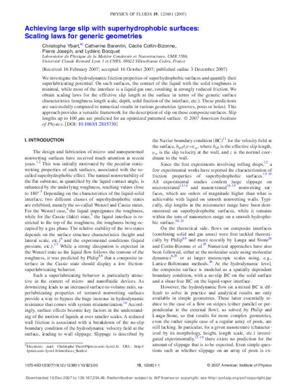 (PDF) Scaling Laws for Superhydrophobic Slip Dynamics