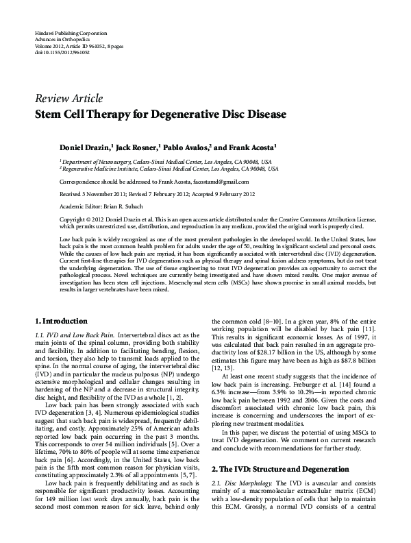 (PDF) Stem Cell Therapy for Degenerative Disc Disease