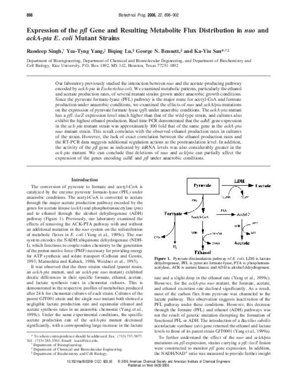 (PDF) Expression of the pfl Gene and Resulting Metabolite Flux ...