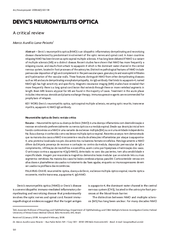 (PDF) Devic’s neuromyelitis optica: a critical review