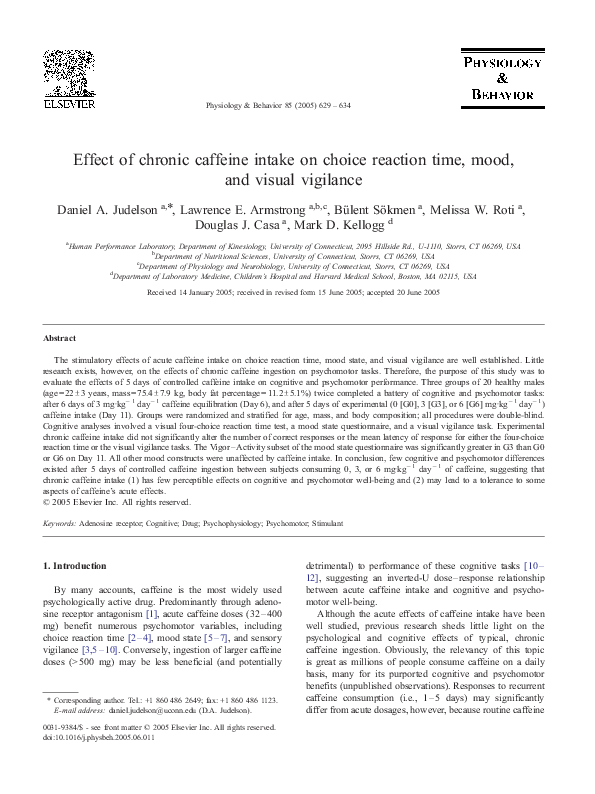 (PDF) Effect of chronic caffeine intake on choice reaction time, mood ...