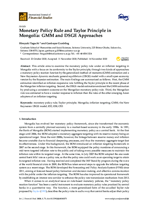 (PDF) Monetary Policy Rule and Taylor Principle in Mongolia: GMM and ...