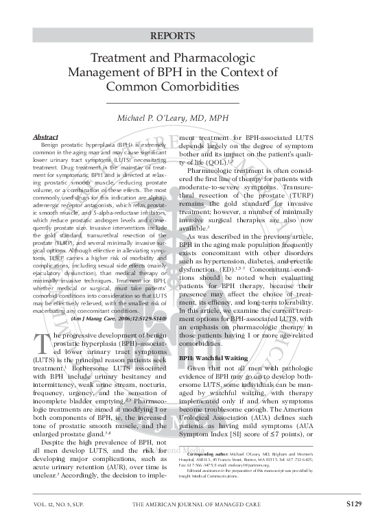 (PDF) Treatment and pharmacologic management of BPH in the context of ...