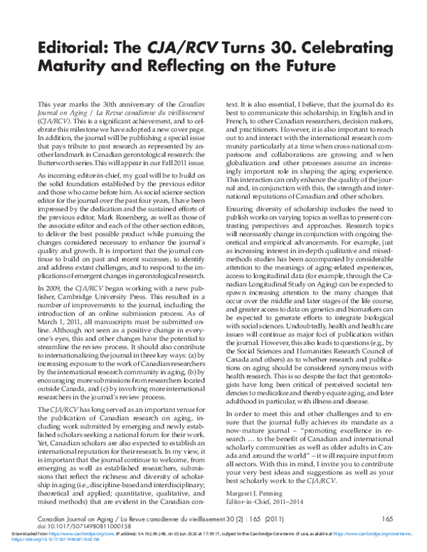 (PDF) Editorial: The CJA/RCV Turns 30. Celebrating Maturity and ...