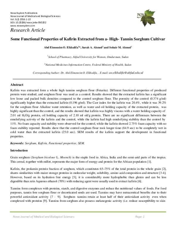 (PDF) Some Functional Properties of Kafirin Extracted from a- High ...