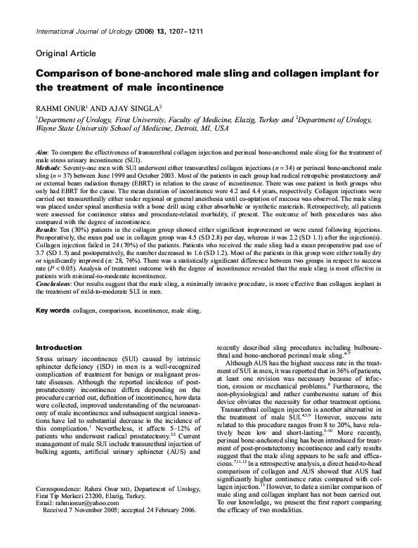 (PDF) Comparison of bone-anchored male sling and collagen implant for ...