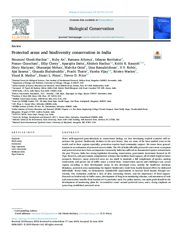 (PDF) Protected areas and biodiversity conservation in India