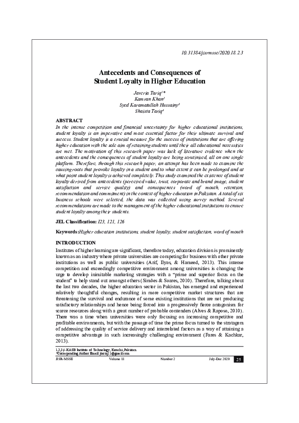 (PDF) Antecedents and Consequences of Student Loyalty in Higher Education