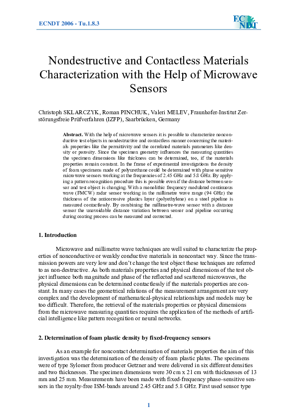 (PDF) Nondestructive and Contactless Materials Characterization with