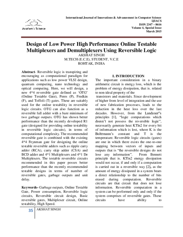(PDF) Design of Low Power High Performance Online Testable Multiplexers ...