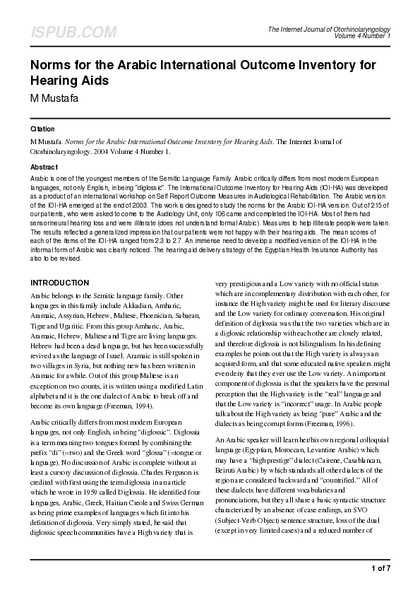 (PDF) Norms for the Arabic International Outcome Inventory for Hearing Aids