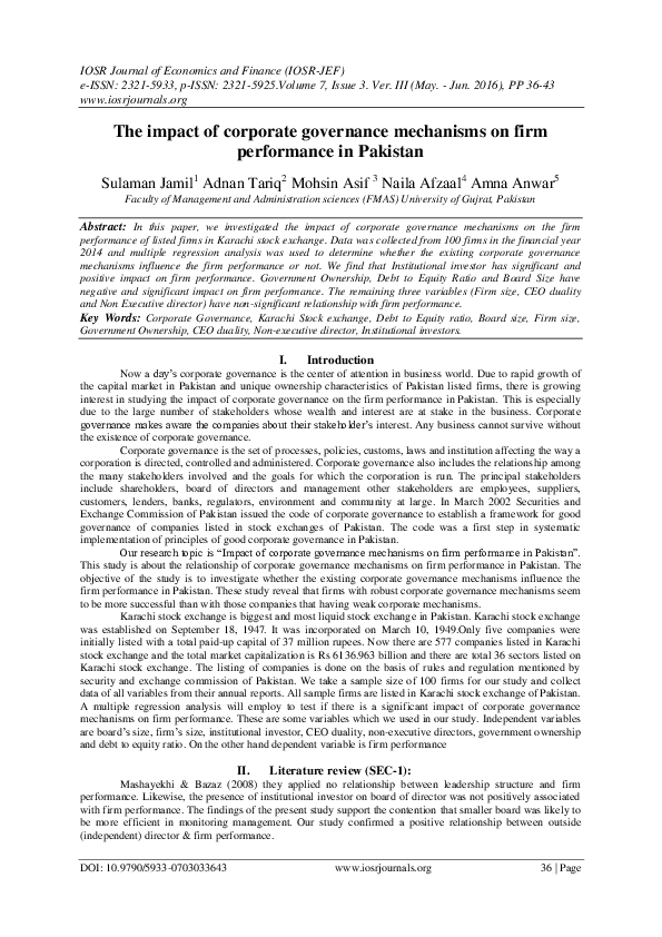 (PDF) The impact of corporate governance mechanisms on firm performance ...