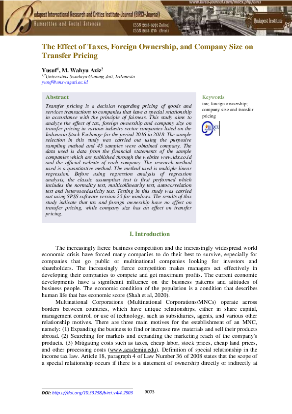 (PDF) The Effect of Taxes, Foreign Ownership, and Company Size on ...