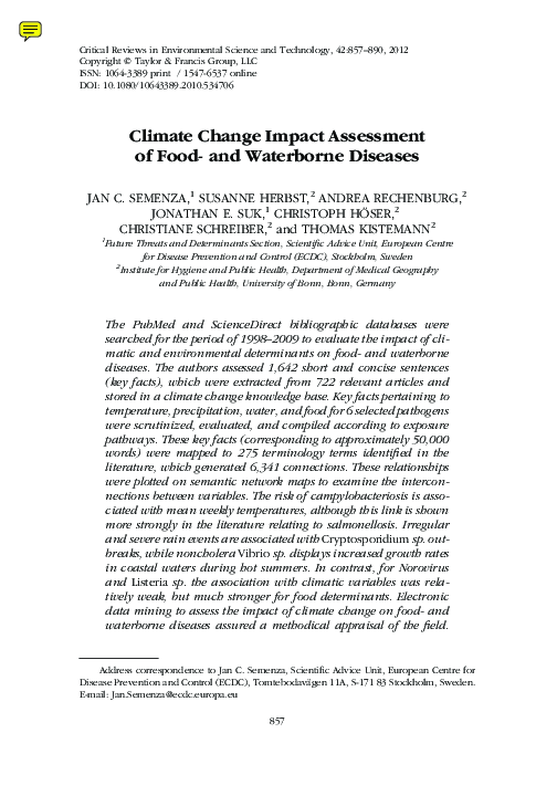 (PDF) Climate Change Impact Assessment of Food- and Waterborne Diseases
