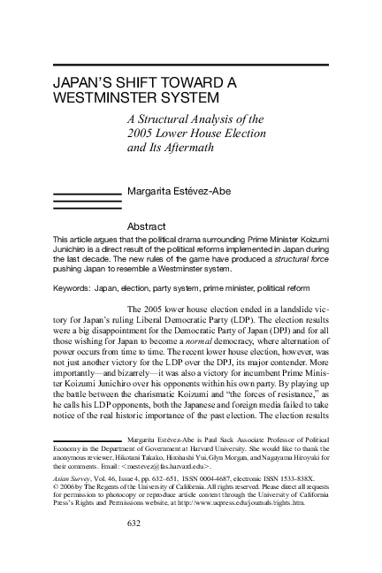 (PDF) Japan's Shift Toward a Westminster System: A Structural Analysis ...