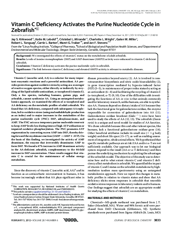 (PDF) Vitamin C Deficiency Activates the Purine Nucleotide Cycle in