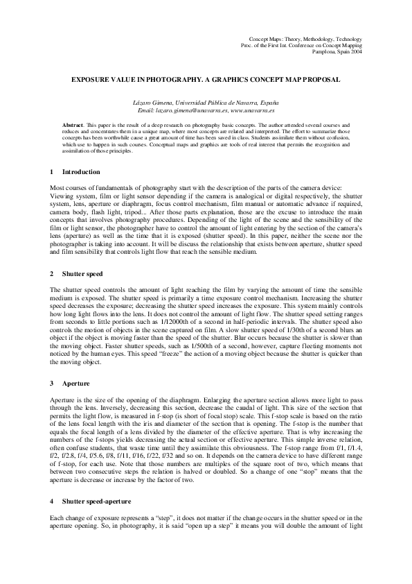 (PDF) Exposure value in photography: a graphics concept map proposal