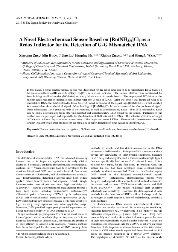 (PDF) A Novel Electrochemical Sensor Based on [Ru(NH3)6]Cl3 as a Redox ...