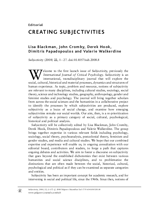 (PDF) Creating Subjectivities