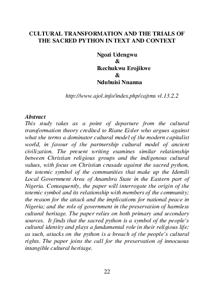 (PDF) Cultural transformation and the trials of the sacred python in ...